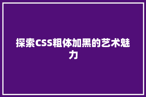 探索CSS粗体加黑的艺术魅力