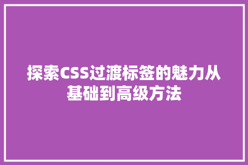 探索CSS过渡标签的魅力从基础到高级方法