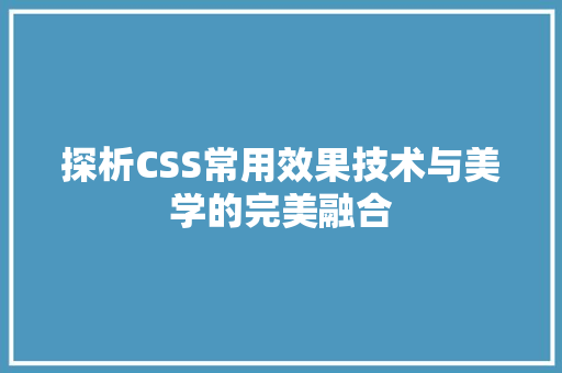 探析CSS常用效果技术与美学的完美融合