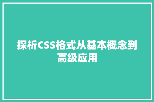 探析CSS格式从基本概念到高级应用