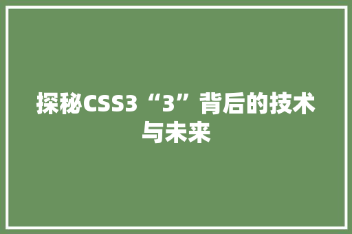 探秘CSS3“3”背后的技术与未来