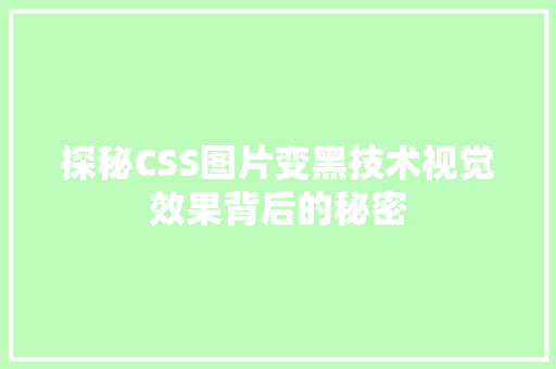 探秘CSS图片变黑技术视觉效果背后的秘密