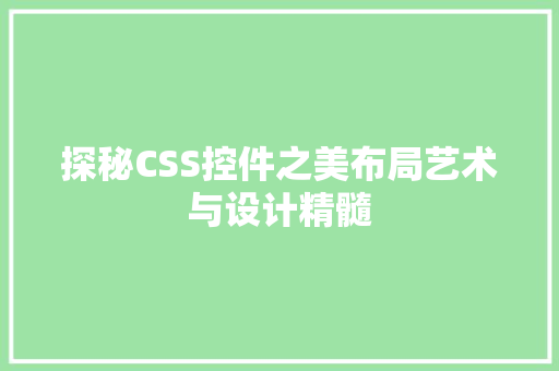 探秘CSS控件之美布局艺术与设计精髓