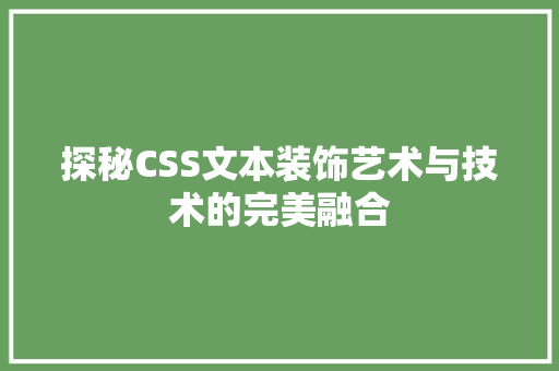 探秘CSS文本装饰艺术与技术的完美融合