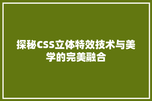 探秘CSS立体特效技术与美学的完美融合