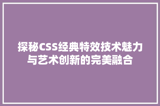 探秘CSS经典特效技术魅力与艺术创新的完美融合