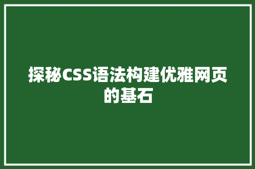 探秘CSS语法构建优雅网页的基石