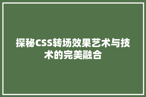 探秘CSS转场效果艺术与技术的完美融合