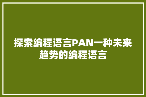 探索编程语言PAN一种未来趋势的编程语言