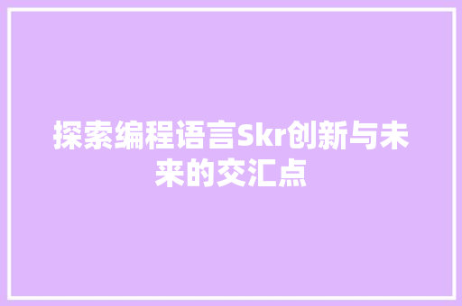 探索编程语言Skr创新与未来的交汇点