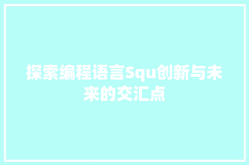 探索编程语言Squ创新与未来的交汇点