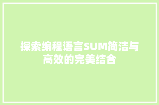 探索编程语言SUM简洁与高效的完美结合