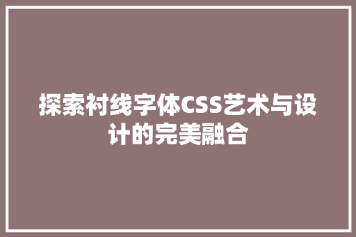 探索衬线字体CSS艺术与设计的完美融合