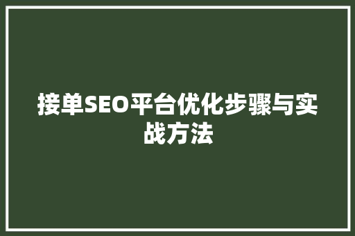 接单SEO平台优化步骤与实战方法