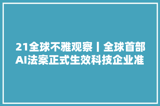 21全球不雅观察丨全球首部AI法案正式生效科技企业准备好了吗