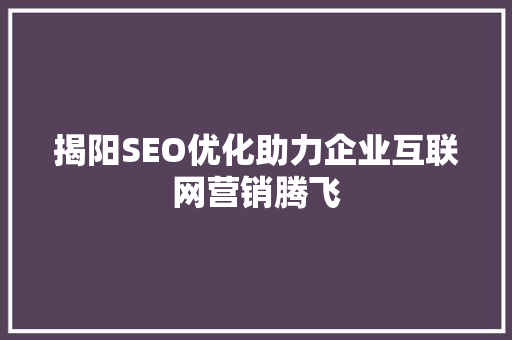 揭阳SEO优化助力企业互联网营销腾飞