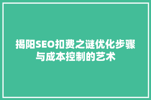 揭阳SEO扣费之谜优化步骤与成本控制的艺术