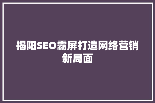 揭阳SEO霸屏打造网络营销新局面