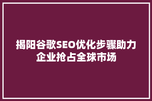 揭阳谷歌SEO优化步骤助力企业抢占全球市场