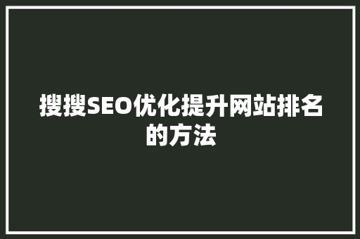 搜搜SEO优化提升网站排名的方法