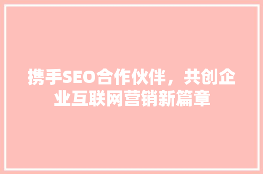 携手SEO合作伙伴，共创企业互联网营销新篇章