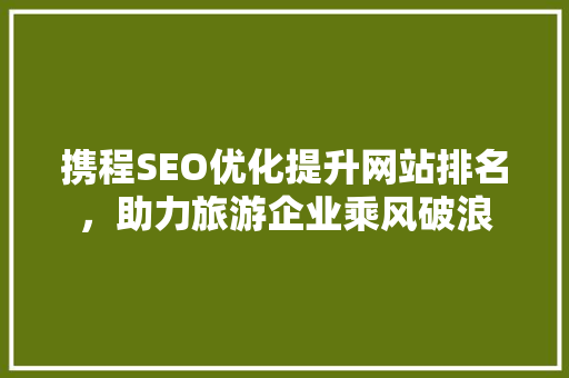 携程SEO优化提升网站排名，助力旅游企业乘风破浪