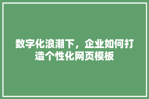 数字化浪潮下，企业如何打造个性化网页模板