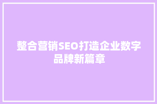 整合营销SEO打造企业数字品牌新篇章