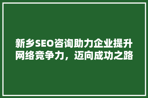 新乡SEO咨询助力企业提升网络竞争力，迈向成功之路