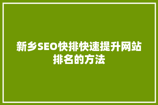 新乡SEO快排快速提升网站排名的方法