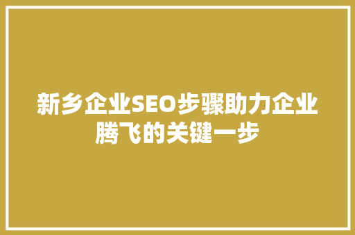 新乡企业SEO步骤助力企业腾飞的关键一步