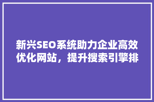 新兴SEO系统助力企业高效优化网站，提升搜索引擎排名