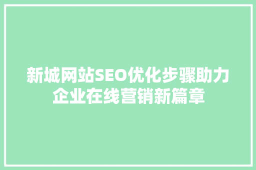 新城网站SEO优化步骤助力企业在线营销新篇章