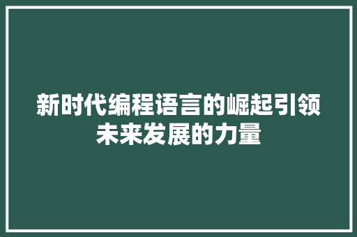 新时代编程语言的崛起引领未来发展的力量