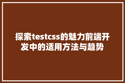 探索testcss的魅力前端开发中的适用方法与趋势