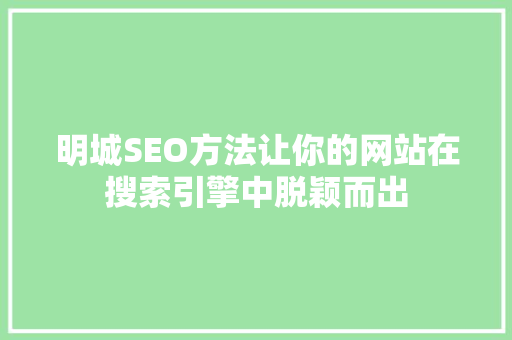 明城SEO方法让你的网站在搜索引擎中脱颖而出