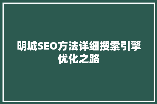 明城SEO方法详细搜索引擎优化之路