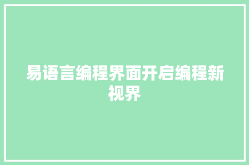 易语言编程界面开启编程新视界