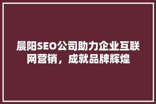 晨阳SEO公司助力企业互联网营销，成就品牌辉煌