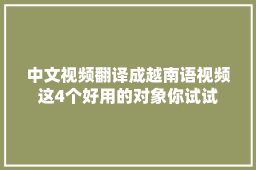 中文视频翻译成越南语视频这4个好用的对象你试试