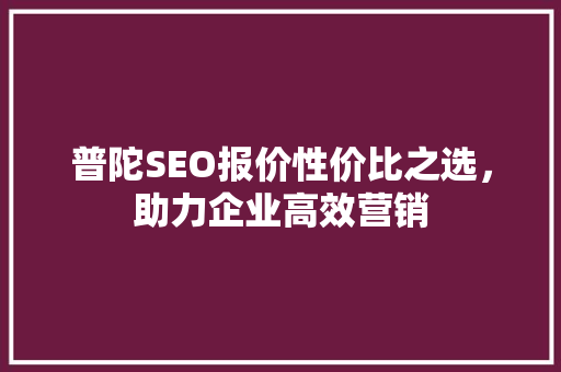 普陀SEO报价性价比之选，助力企业高效营销