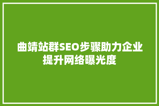 曲靖站群SEO步骤助力企业提升网络曝光度