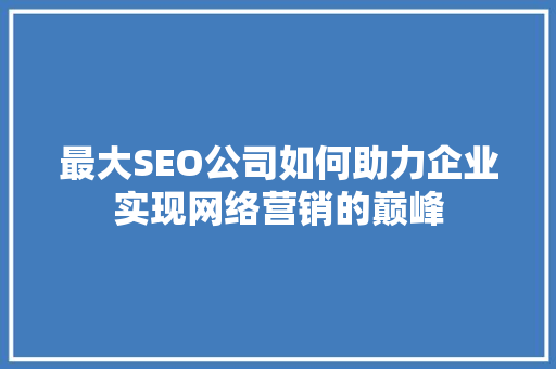 最大SEO公司如何助力企业实现网络营销的巅峰