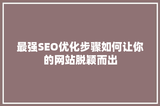 最强SEO优化步骤如何让你的网站脱颖而出