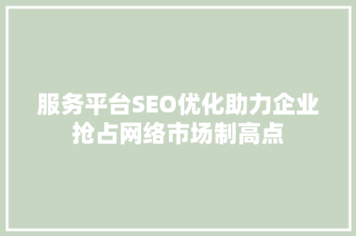 服务平台SEO优化助力企业抢占网络市场制高点