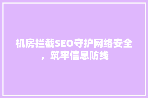 机房拦截SEO守护网络安全，筑牢信息防线