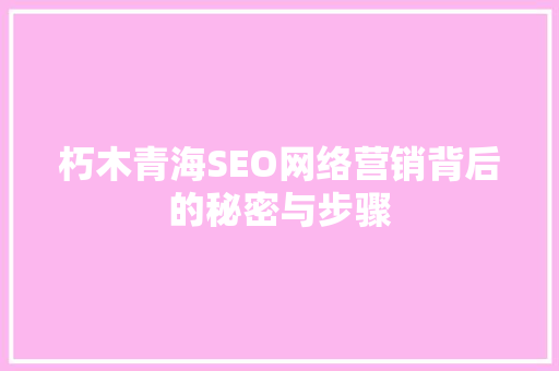 朽木青海SEO网络营销背后的秘密与步骤