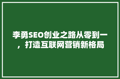 李勇SEO创业之路从零到一，打造互联网营销新格局