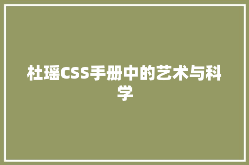 杜瑶CSS手册中的艺术与科学