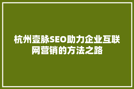 杭州壹脉SEO助力企业互联网营销的方法之路